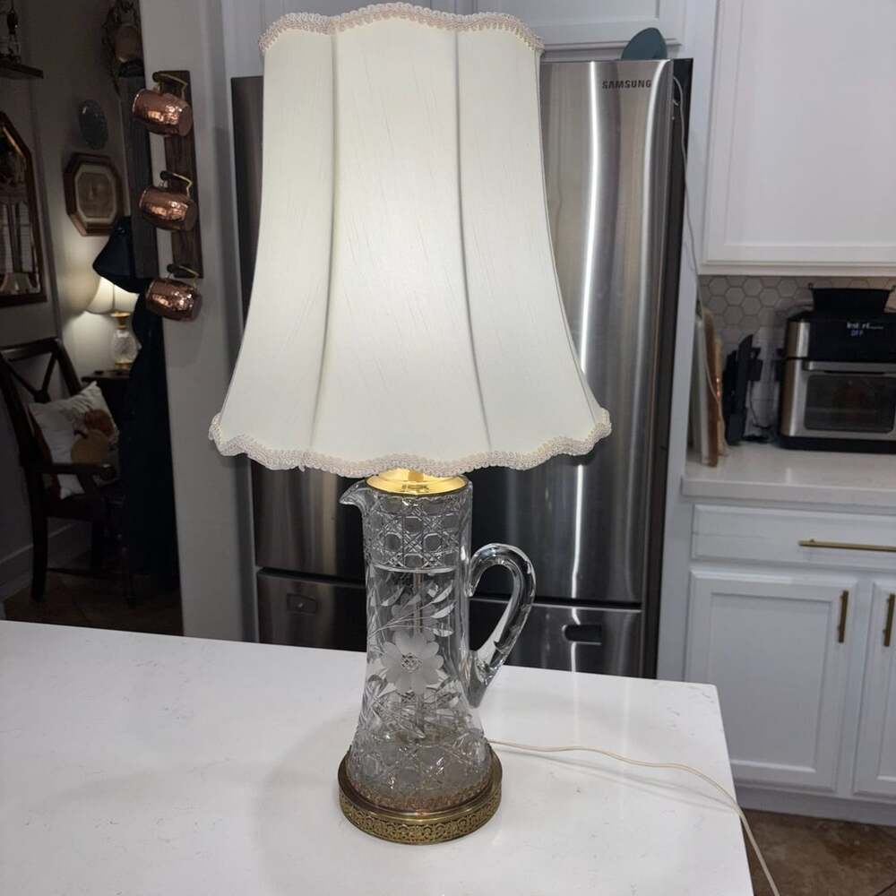 Antique American Brilliant Period (ABP) Lead Crystal Pitcher Table Lamp